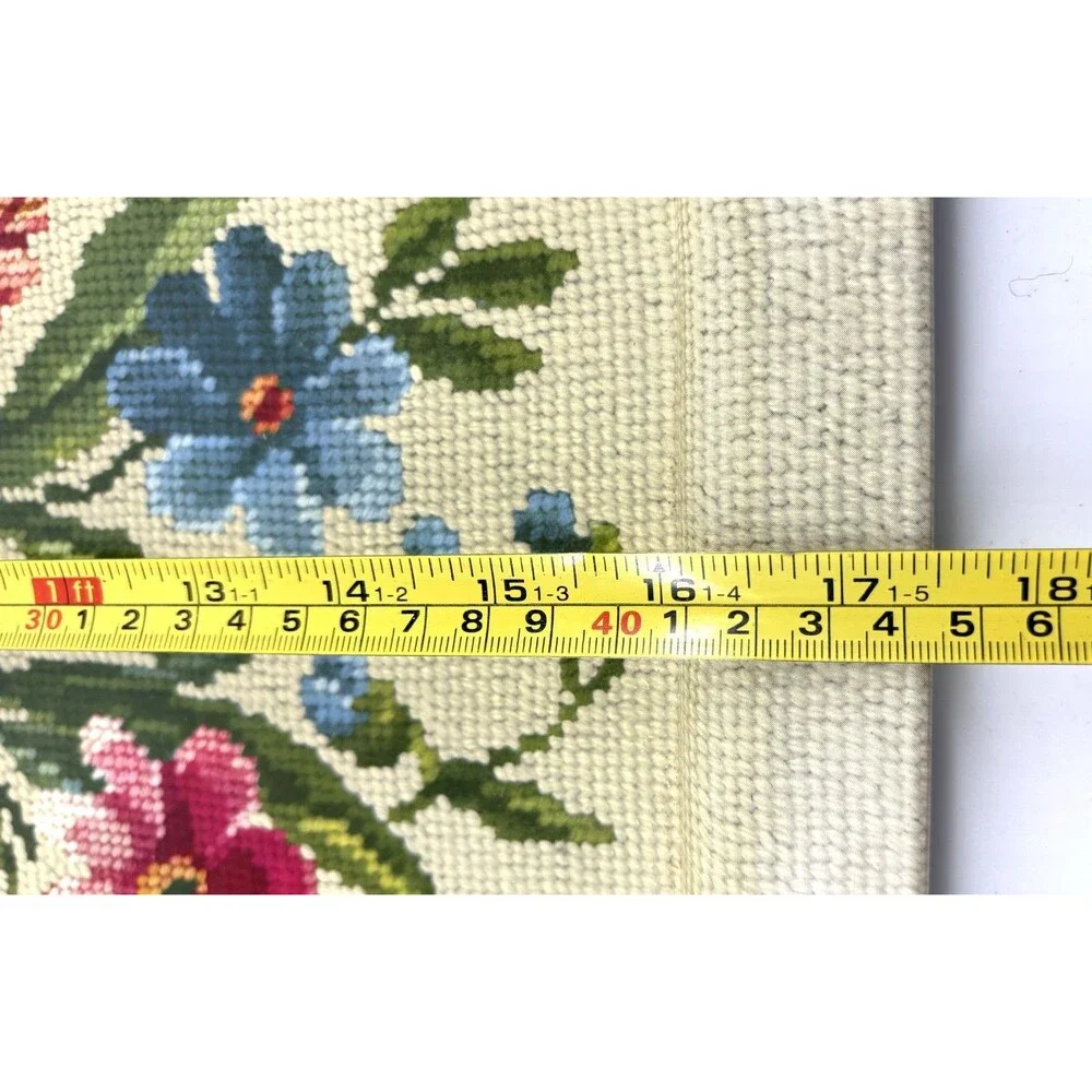 2 VTG Metal Trays 17.5 x 13 Needlepoint Floral Design Beige Red Blue & Green